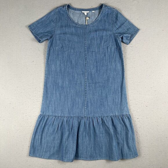 Fat Face Dress 4 Blue Denise Denim Peplum Chambray Short Sleeve Round Neck - Picture 1 of 12
